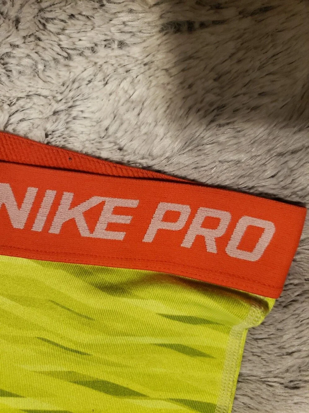 Nike Pro Lime Green Tiger Stripe Compression Shorts Orange Waistband L